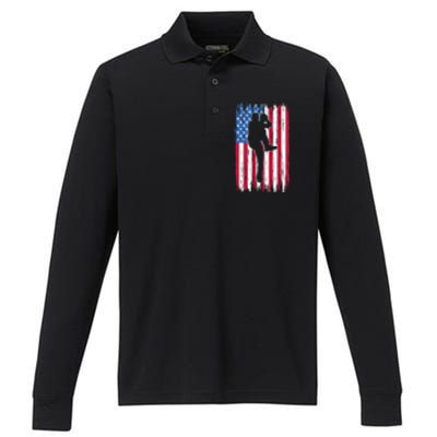 Baseball American Flag Sport Performance Long Sleeve Polo