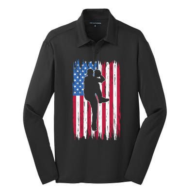 Baseball American Flag Sport Silk Touch Performance Long Sleeve Polo