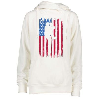 Baseball American Flag Sport Womens Funnel Neck Pullover Hood