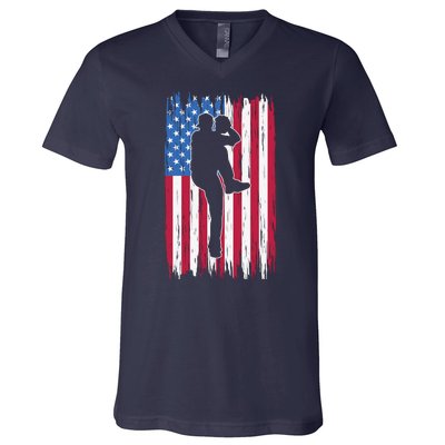 Baseball American Flag Sport V-Neck T-Shirt