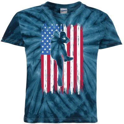 Baseball American Flag Sport Kids Tie-Dye T-Shirt