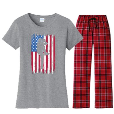 Baseball American Flag Sport Women's Flannel Pajama Set