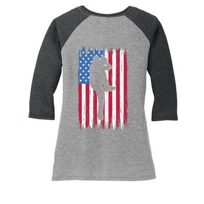 Baseball American Flag Sport Women's Tri-Blend 3/4-Sleeve Raglan Shirt