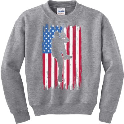 Baseball American Flag Sport Kids Sweatshirt