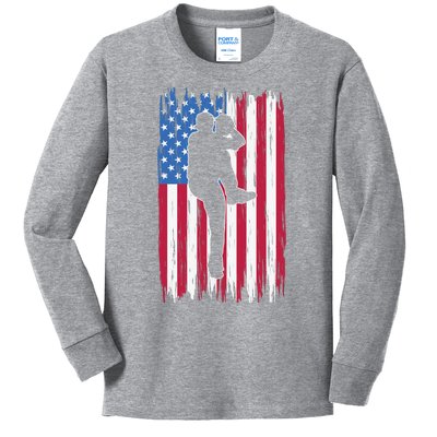 Baseball American Flag Sport Kids Long Sleeve Shirt