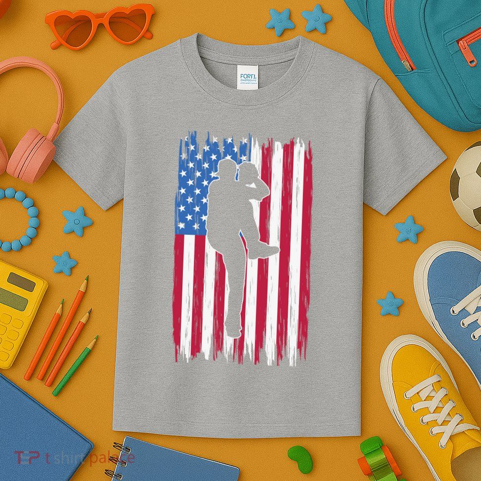 Baseball American Flag Sport Kids T-Shirt