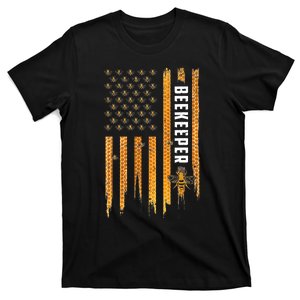 Beekeeping American Flag Honeycomb Honey Bees Beekeeper T-Shirt