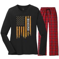 Beekeeping American Flag Honeycomb Honey Bees Beekeeper Women's Long Sleeve Flannel Pajama Set 