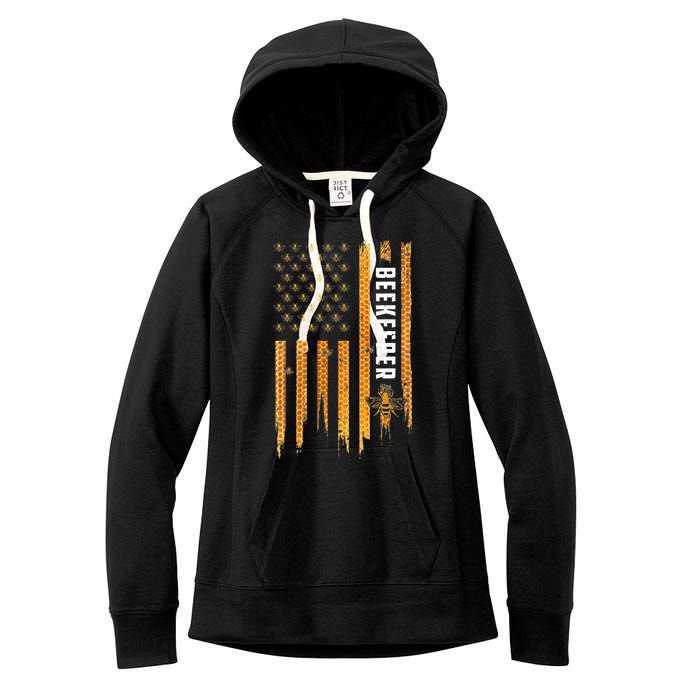 Beekeeping American Flag Honeycomb Honey Bees Beekeeper Women's Fleece Hoodie