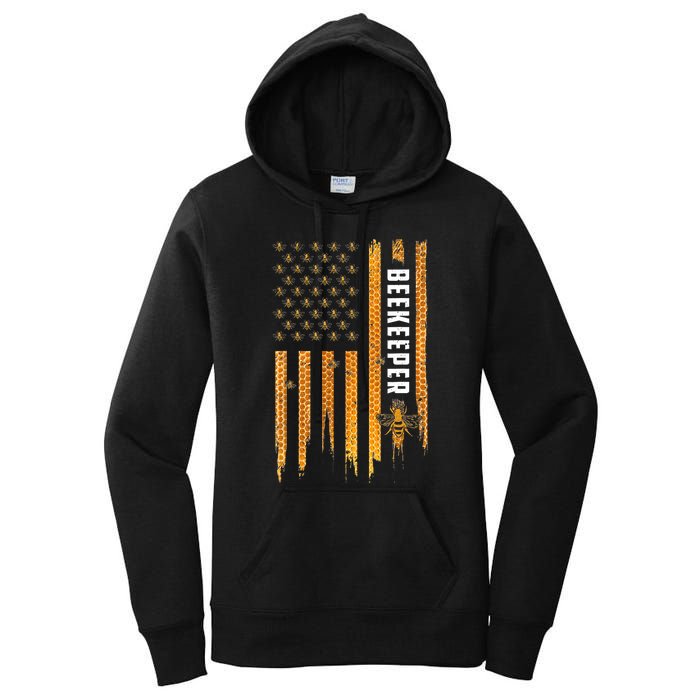 Beekeeping American Flag Honeycomb Honey Bees Beekeeper Women's Pullover Hoodie