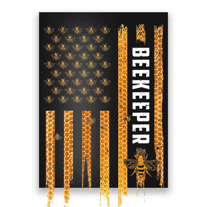 Beekeeping American Flag Honeycomb Honey Bees Beekeeper Poster