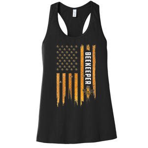 Beekeeping American Flag Honeycomb Honey Bees Beekeeper Women's Racerback Tank