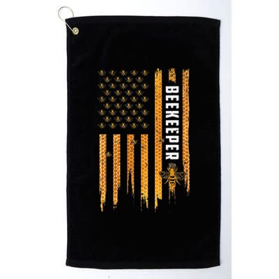 Beekeeping American Flag Honeycomb Honey Bees Beekeeper Platinum Collection Golf Towel