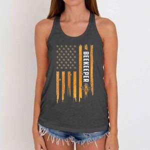 Beekeeping American Flag Honeycomb Honey Bees Beekeeper Women's Knotted Racerback Tank