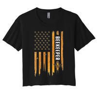 Beekeeping American Flag Honeycomb Honey Bees Beekeeper Women's Crop Top Tee