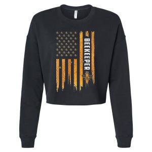 Beekeeping American Flag Honeycomb Honey Bees Beekeeper Cropped Pullover Crew