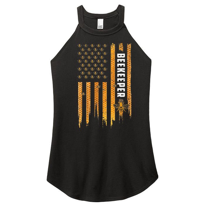 Beekeeping American Flag Honeycomb Honey Bees Beekeeper Women's Perfect Tri Rocker Tank