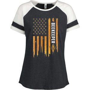 Beekeeping American Flag Honeycomb Honey Bees Beekeeper Enza Ladies Jersey Colorblock Tee