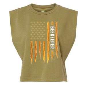 Beekeeping American Flag Honeycomb Honey Bees Beekeeper Garment-Dyed Women's Muscle Tee