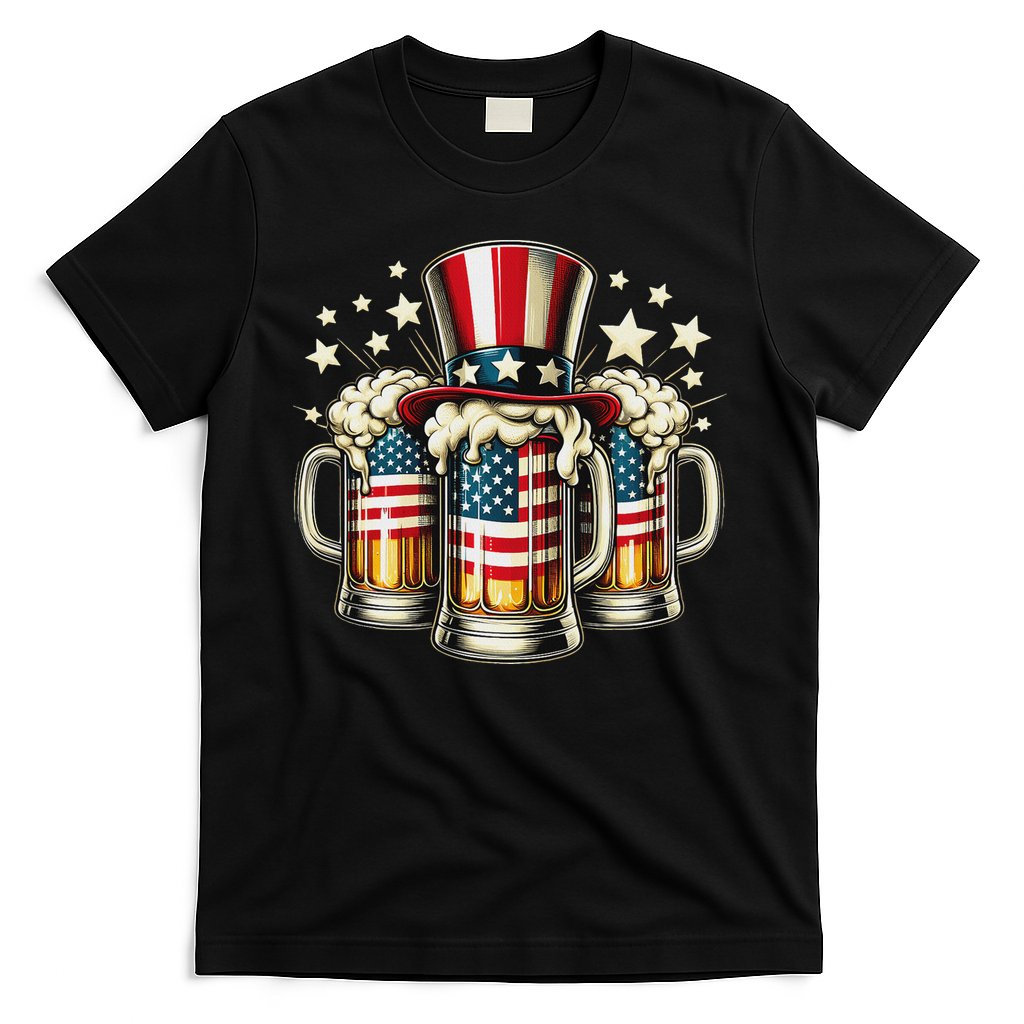 Beer American Flag Usa 4th Of July Party Drinking Women T-Shirt