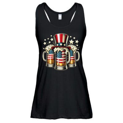 Beer American Flag Usa 4th Of July Party Drinking Women Ladies Essential Flowy Tank
