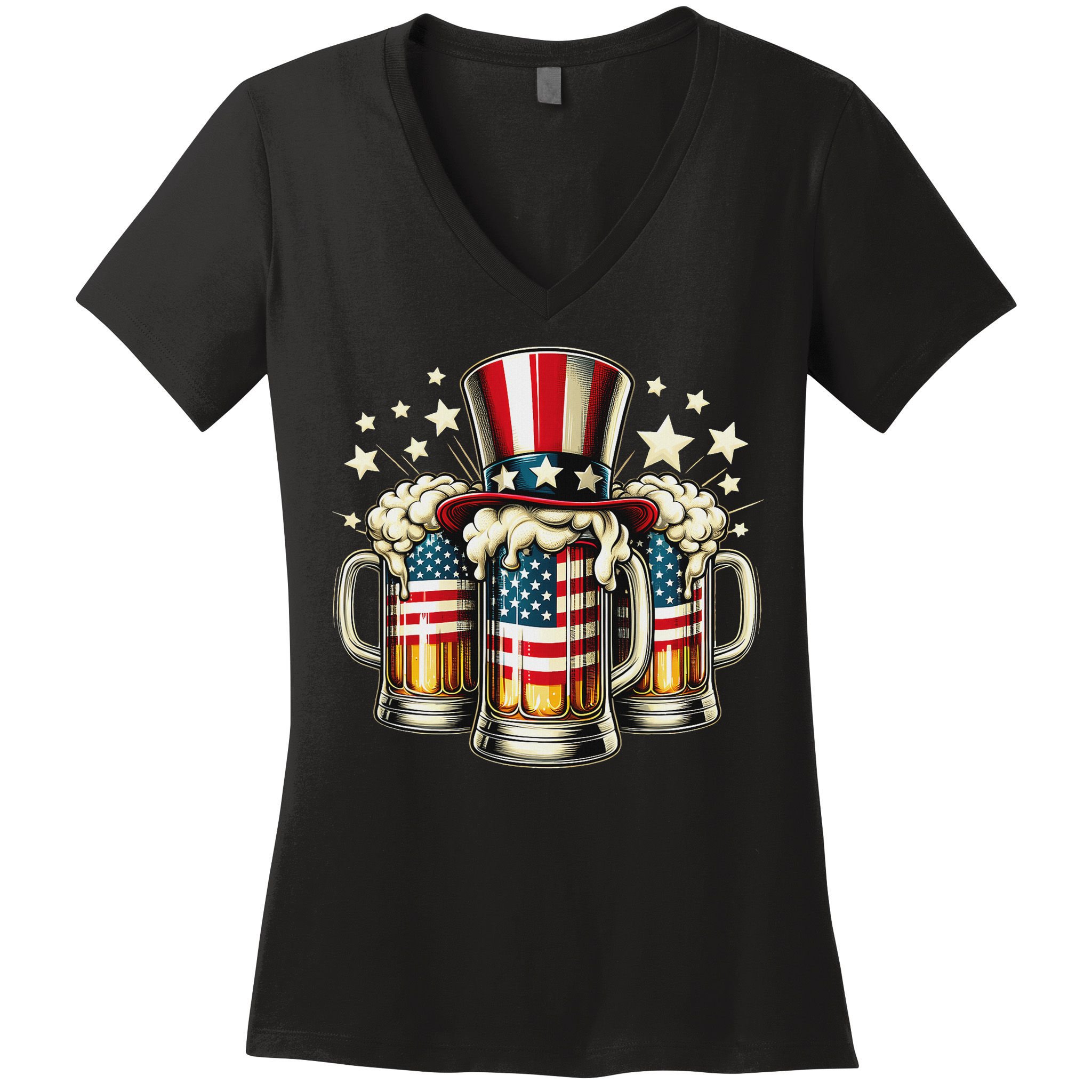 Beer American Flag Usa 4th Of July Party Drinking Women Women's V-Neck T-Shirt