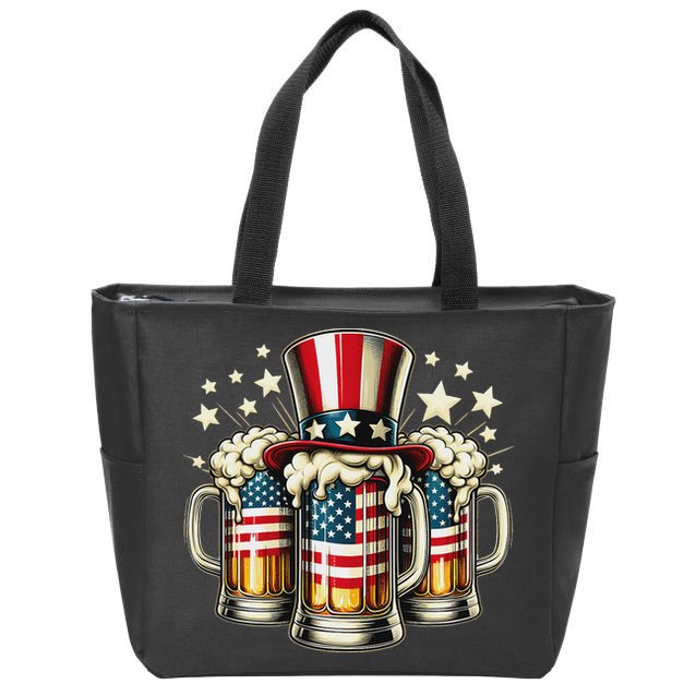 Beer American Flag Usa 4th Of July Party Drinking Women Zip Tote Bag