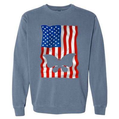 Butterfly American Flag Usa 4th Of July America Meaningful Gift Garment-Dyed Sweatshirt