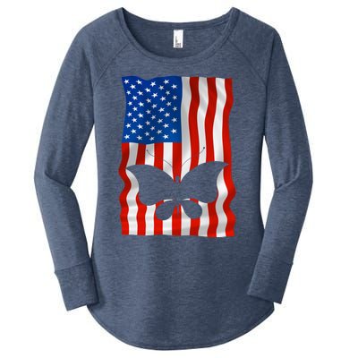 Butterfly American Flag Usa 4th Of July America Meaningful Gift Women's Perfect Tri Tunic Long Sleeve Shirt