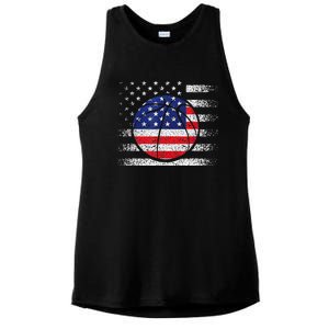 Basketball American Flag 4th Of July USA Sports Team Players Ladies PosiCharge Tri-Blend Wicking Tank