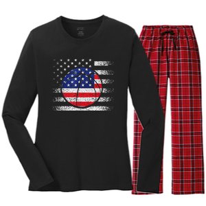 Basketball American Flag 4th Of July USA Sports Team Players Women's Long Sleeve Flannel Pajama Set 