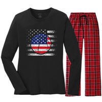 Basketball American Flag 4th Of July USA Sports Team Players Women's Long Sleeve Flannel Pajama Set 