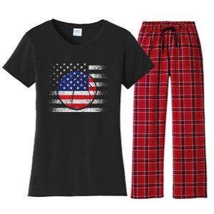 Basketball American Flag 4th Of July USA Sports Team Players Women's Flannel Pajama Set