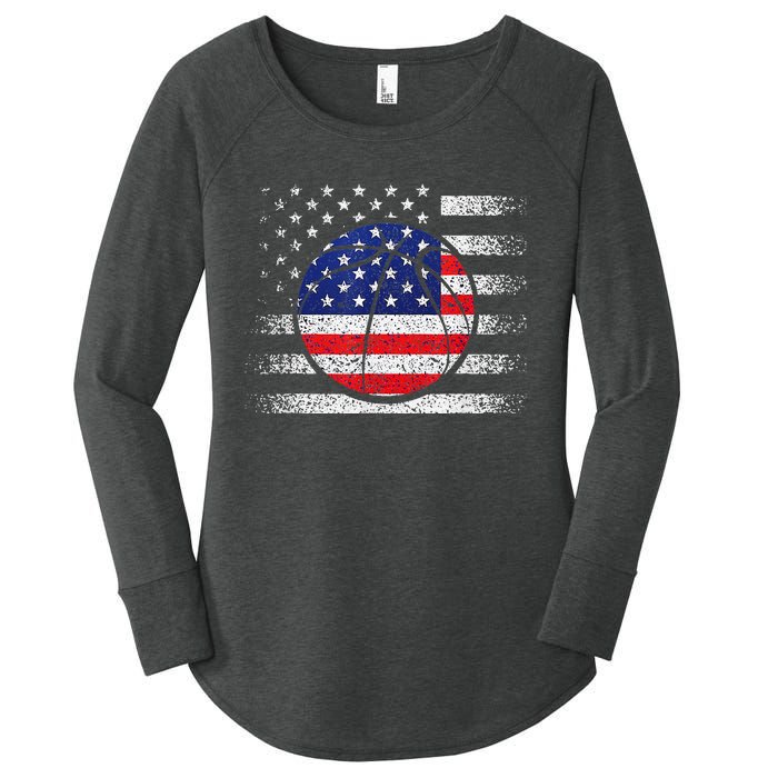 Basketball American Flag 4th Of July USA Sports Team Players Women's Perfect Tri Tunic Long Sleeve Shirt