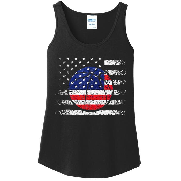 Basketball American Flag 4th Of July USA Sports Team Players Ladies Essential Tank