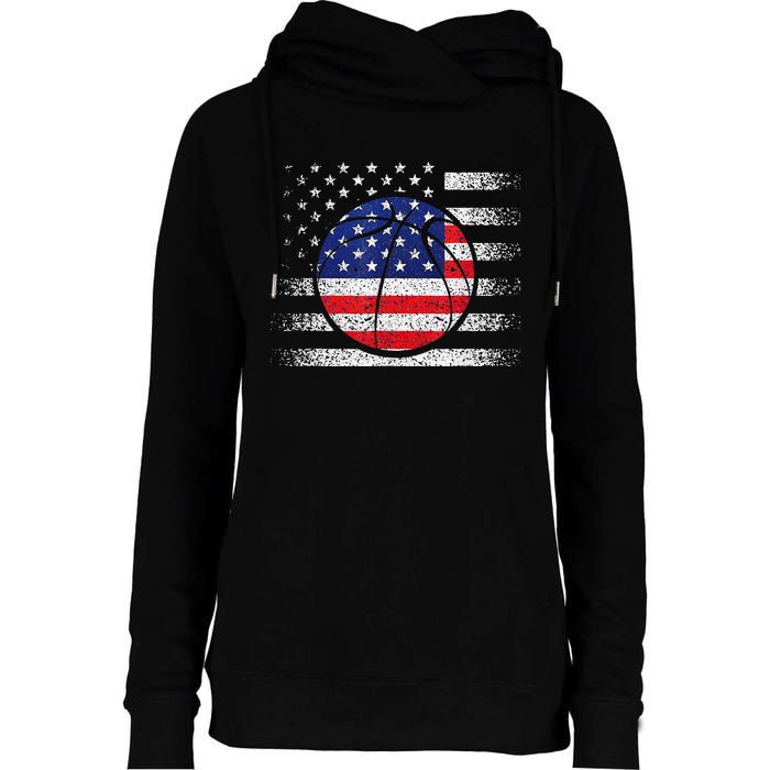 Basketball American Flag 4th Of July USA Sports Team Players Womens Funnel Neck Pullover Hood