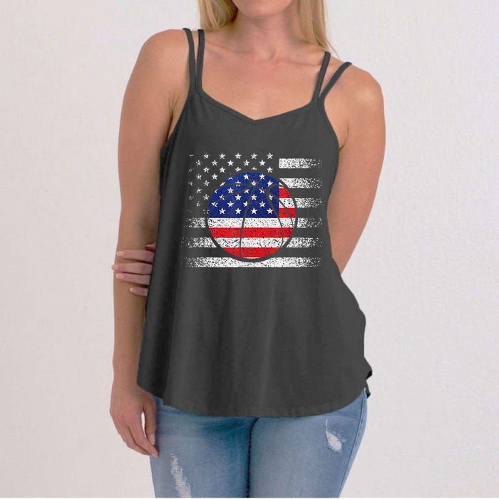 Basketball American Flag 4th Of July USA Sports Team Players Women's Strappy Tank