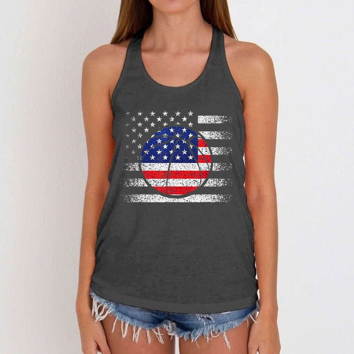 Basketball American Flag 4th Of July USA Sports Team Players Women's Knotted Racerback Tank