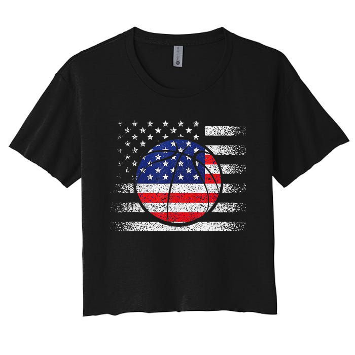 Basketball American Flag 4th Of July USA Sports Team Players Women's Crop Top Tee