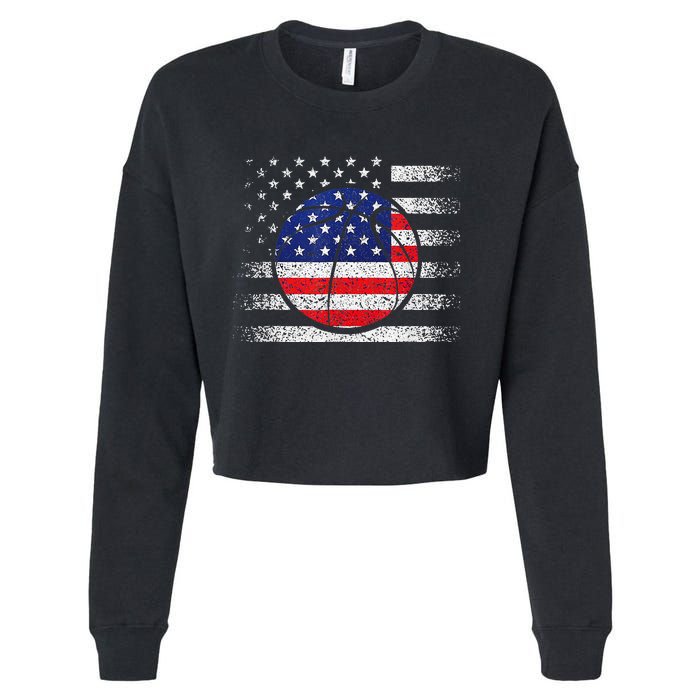 Basketball American Flag 4th Of July USA Sports Team Players Cropped Pullover Crew