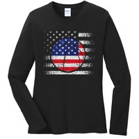 Basketball American Flag 4th Of July USA Sports Team Players Ladies Long Sleeve Shirt