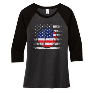 Basketball American Flag 4th Of July USA Sports Team Players Women's Tri-Blend 3/4-Sleeve Raglan Shirt