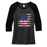 Basketball American Flag 4th Of July USA Sports Team Players Women's Tri-Blend 3/4-Sleeve Raglan Shirt