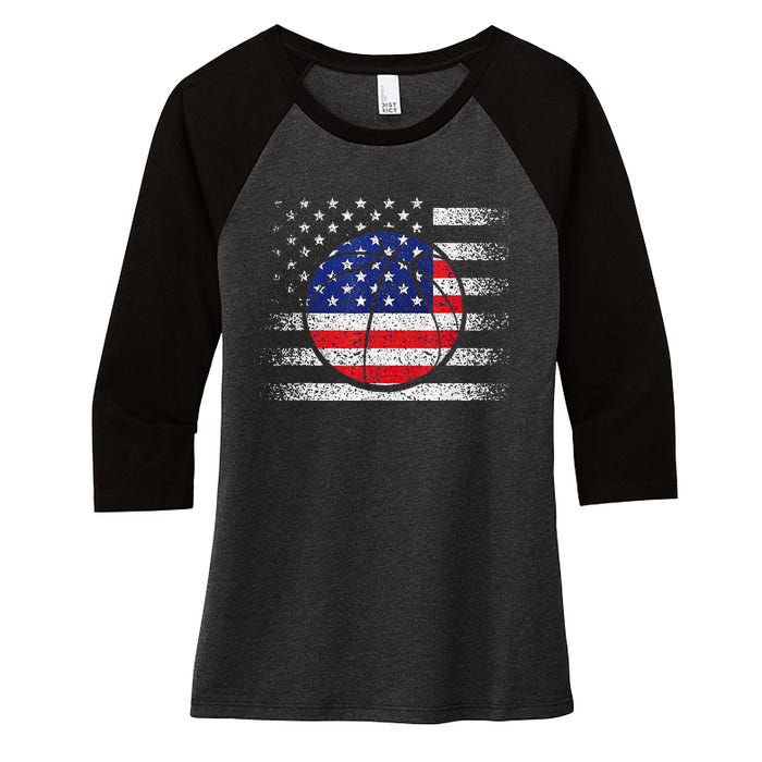 Basketball American Flag 4th Of July USA Sports Team Players Women's Tri-Blend 3/4-Sleeve Raglan Shirt