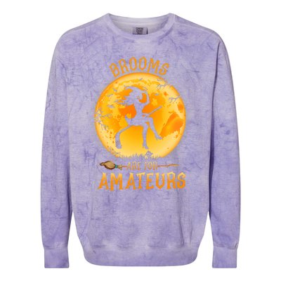 Brooms Are For Amateurs Witch Riding Hockey Stick Halloween Colorblast Crewneck Sweatshirt