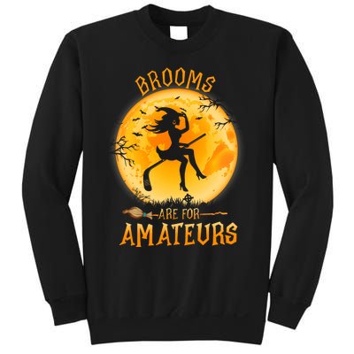 Brooms Are For Amateurs Witch Riding Hockey Stick Halloween Sweatshirt