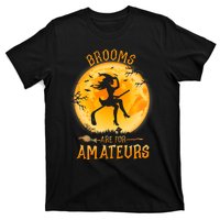 Brooms Are For Amateurs Witch Riding Hockey Stick Halloween T-Shirt