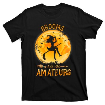 Brooms Are For Amateurs Witch Riding Hockey Stick Halloween T-Shirt