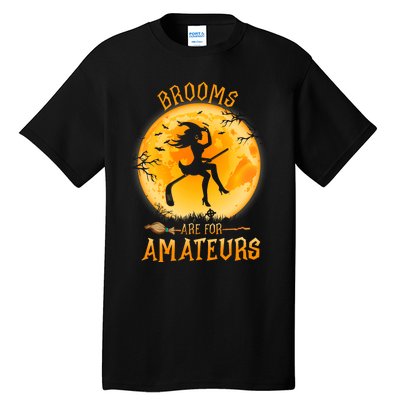 Brooms Are For Amateurs Witch Riding Hockey Stick Halloween Tall T-Shirt