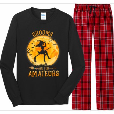 Brooms Are For Amateurs Witch Riding Hockey Stick Halloween Long Sleeve Pajama Set